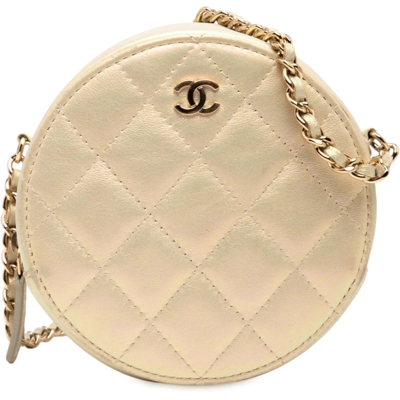 Chanel Schultertasche Quilted Iridescent Lambskin Round Clutch With Chai gold