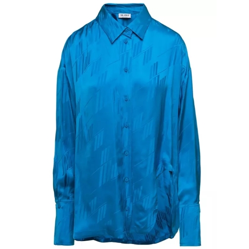 The Attico Diana' Light Blue Shirt With All-Over Logo Print A Blue 