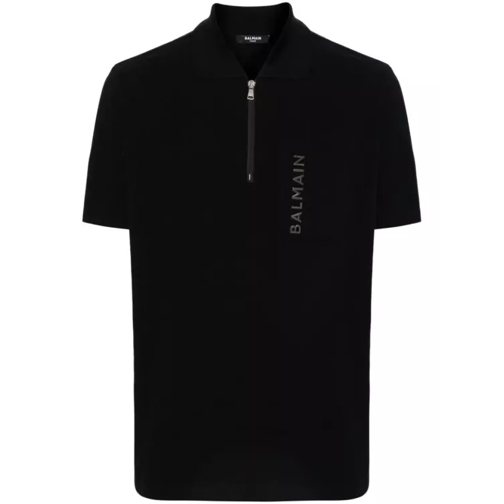Balmain Black Zip Patch Polo T-Shirt Black 