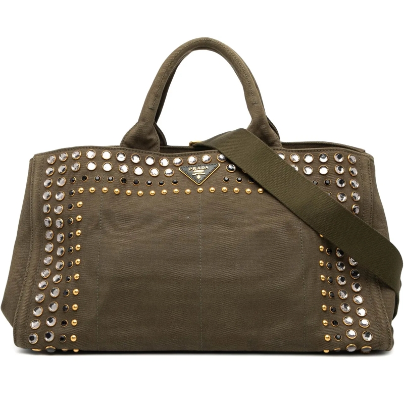 Prada Schultertasche Large Canvas Canapa Bijoux Satchel grün