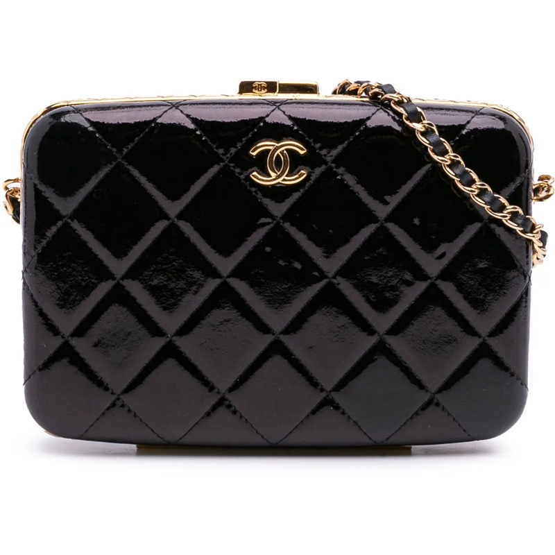 Chanel Sac à bandoulière Large Glazed Goatskin Box With Chain schwarz