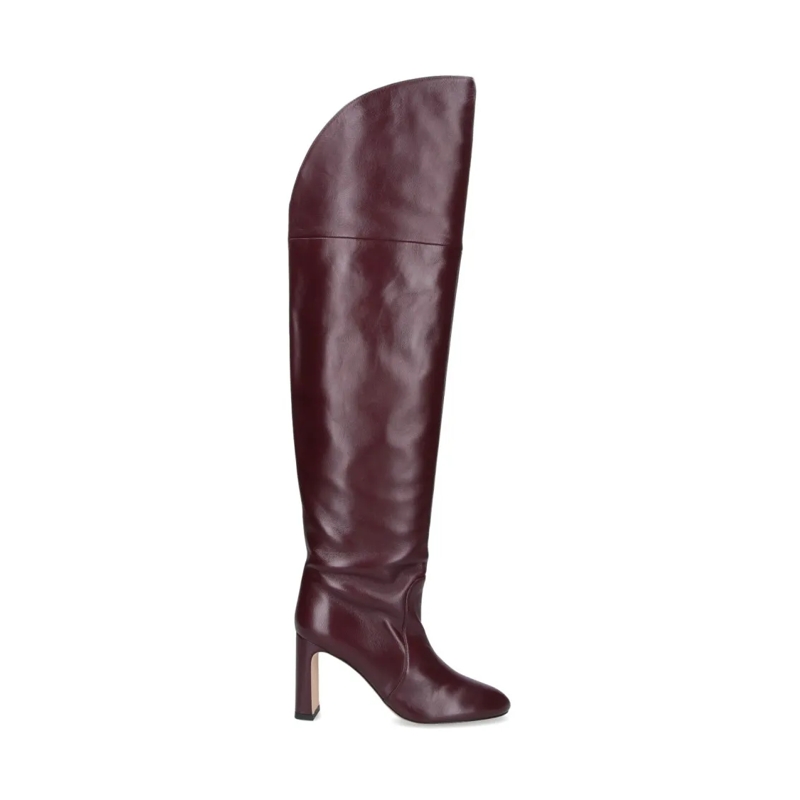 Stuart Weitzman Bottes Knee-High Brown Leather Boots With Polished Finish Brown