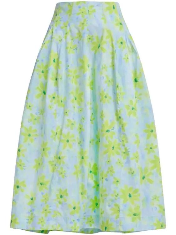 Marni - A-Line Floral-Print Cotton Midi Skirt - Größe 42 - grün