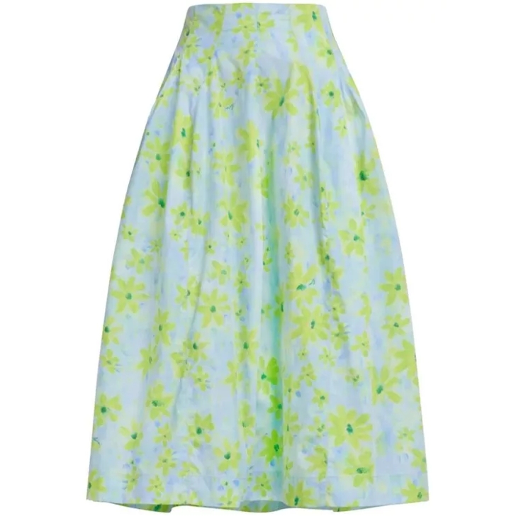 Marni A-Line Floral-Print Cotton Midi Skirt Green