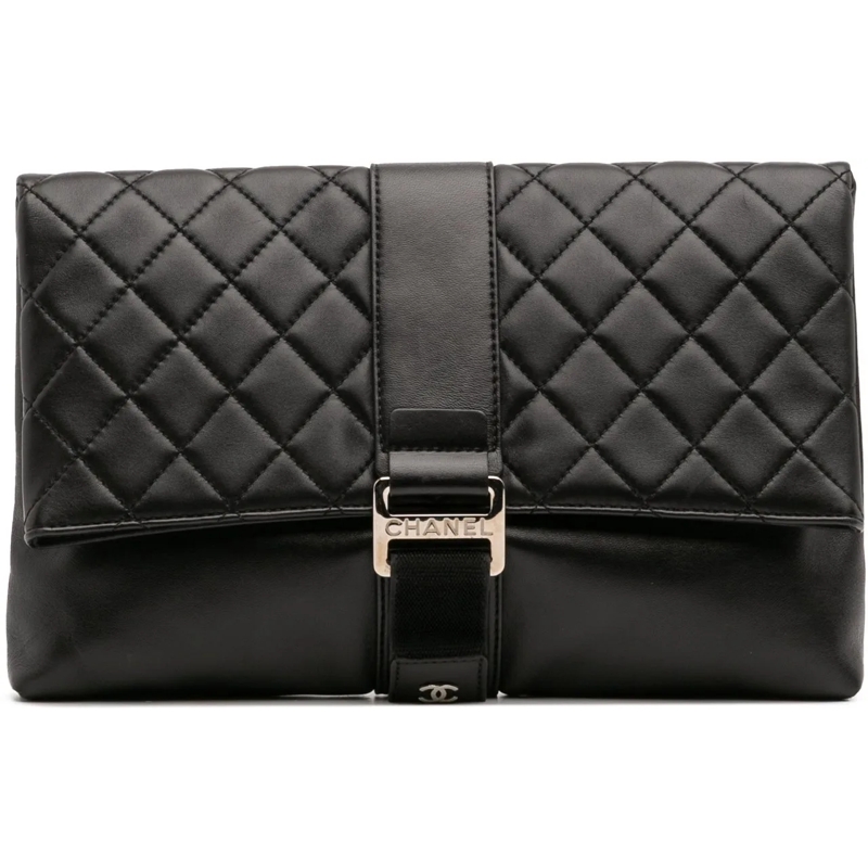 Chanel Pochette CC Quilted Lambskin Grip Clutch schwarz