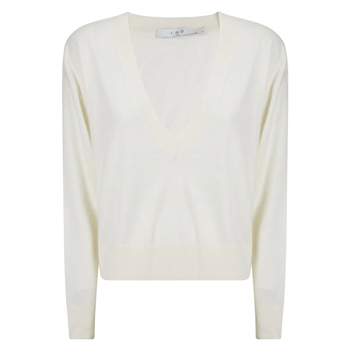 Iro Pullover Deep V-Neck Wool-Silk Sweater White