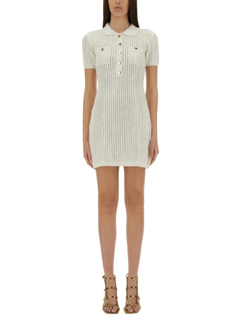 Thumbnail - self-portrait - Mini Crochet Dress With Sequins - Größe L - beige