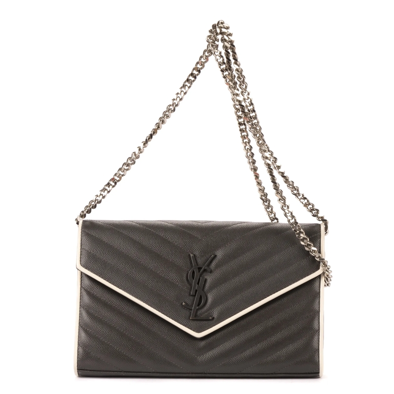 Saint Laurent Crossbody Bag Cassandre Enveloppe Chain Wallet grau