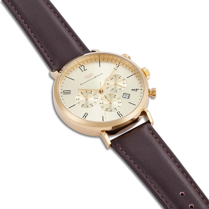 Rhodenwald & Söhne Automatikuhr Herren Armbanduhr Arakon Echtleder gold(Image 6)
