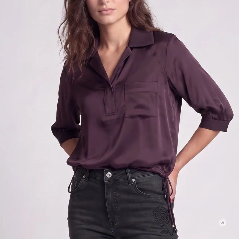 Marc Aurel Bluse Das Poloshirt aus Viskose mit Strickkragen aus fli lila(Image 3)