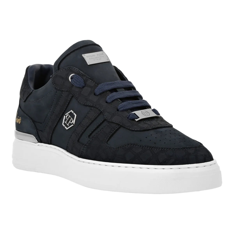 Philipp Plein Low-Top-Sneaker Lo-Top Turnschuhe Cocco Crocco Geprägt dunkel-blau