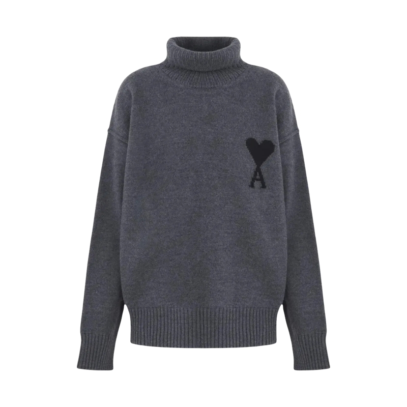 AMI Paris Pull AMI Alexandre Matiussi UKS839.018 0504 0504 HEATHER GREY / BLACK