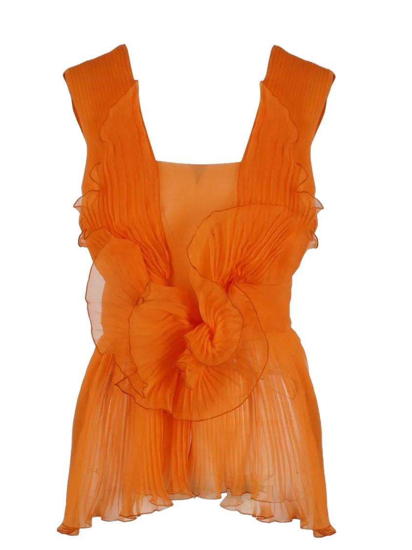 Thumbnail - Alberta Ferretti - Pleated Silk Top - Größe 40 - orange