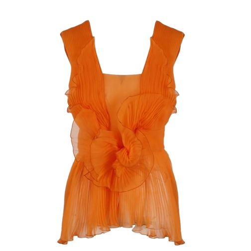 Alberta Ferretti Chemisiers Pleated Silk Top Orange