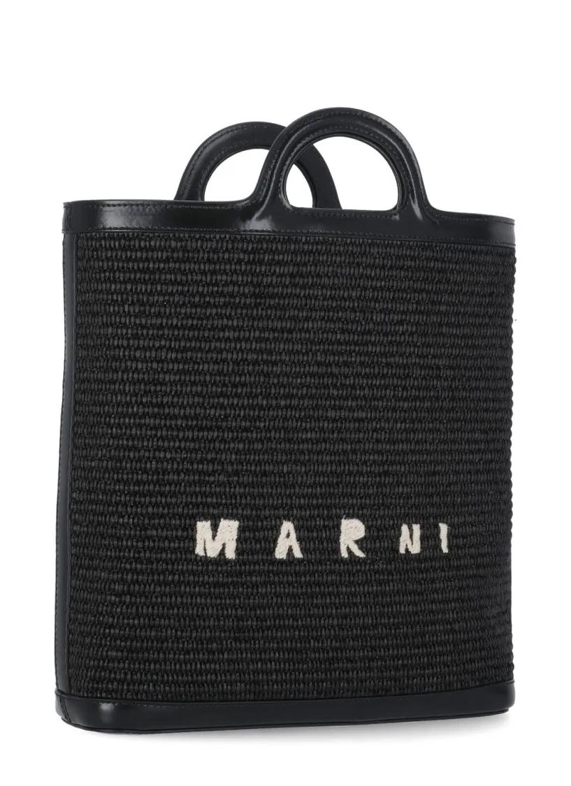 Marni Shoppers Rafia Shoulder Bag in zwart