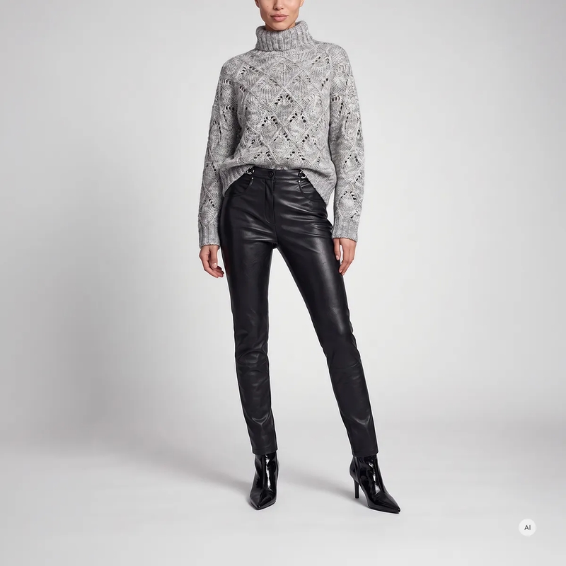 Marc Aurel Lederhose Faux Leather Hose mit Metalldetails schwarz(Image 2)