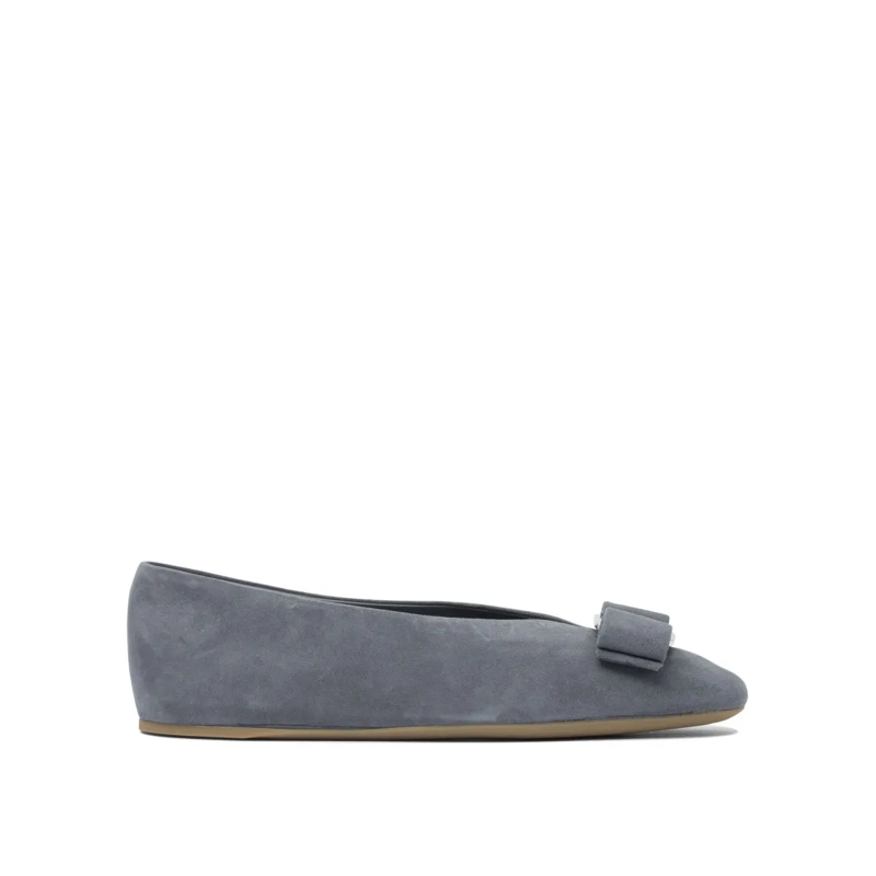 Salvatore Ferragamo Balletschoenen Grey Leather Ballerinas With Bow Accent Grey