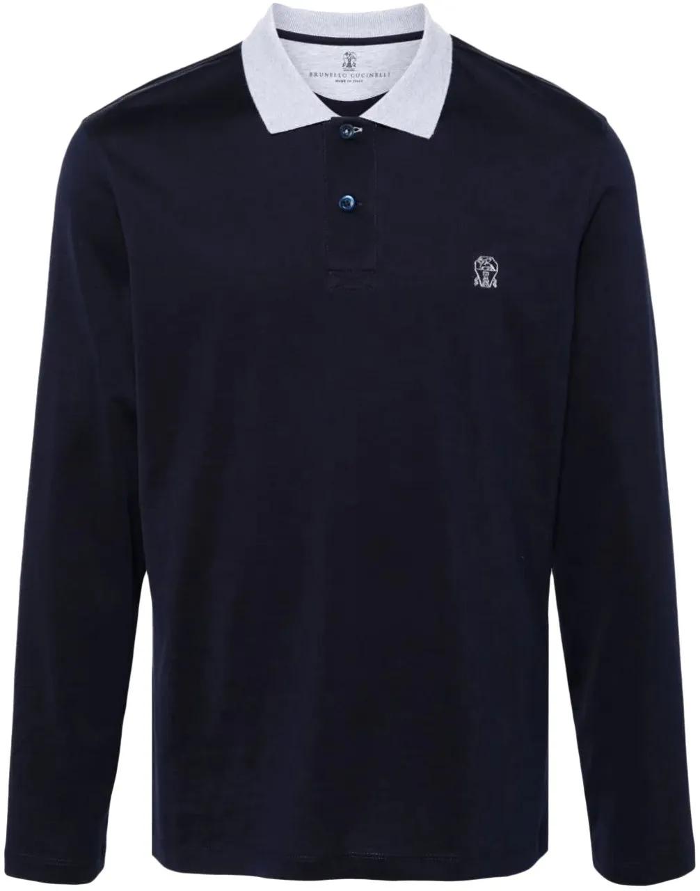 Thumbnail - Brunello Cucinelli - Long-Sleeved Polo With Contrasting Collar - Größe XXL - bunt