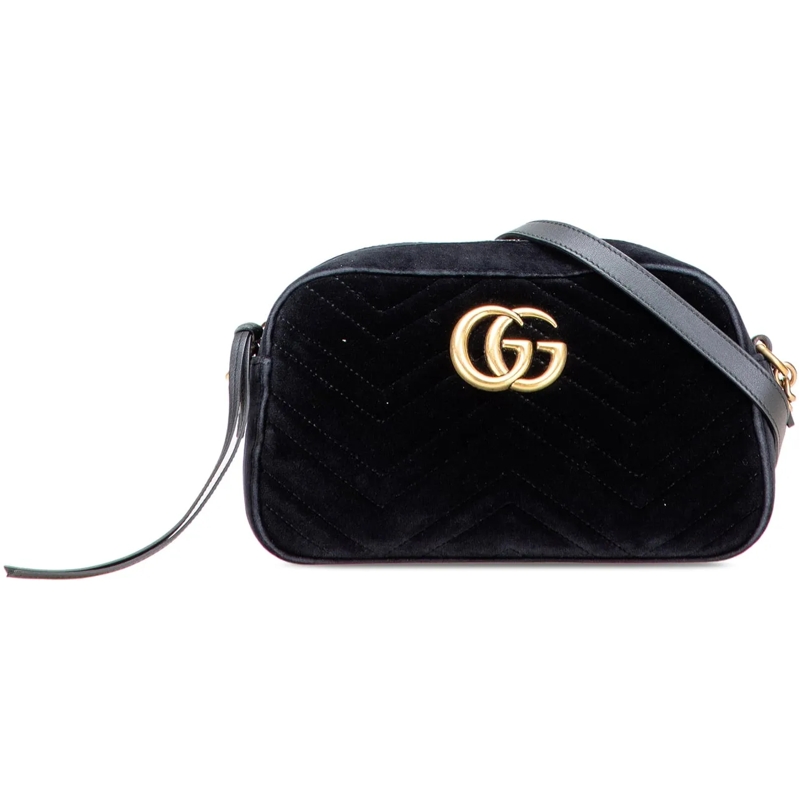 Gucci Schultertasche Small GG Marmont Matelasse Velvet Crossbody schwarz