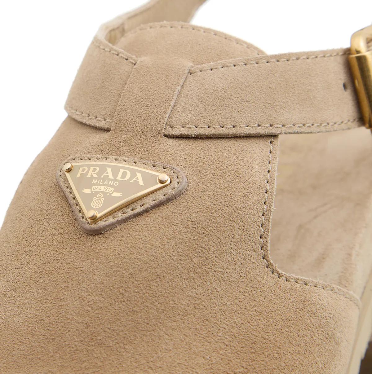 Thumbnail - Prada Sandalen - Logo Sandals Suede - Gr. 41 (EU) - in Beige - für Damen