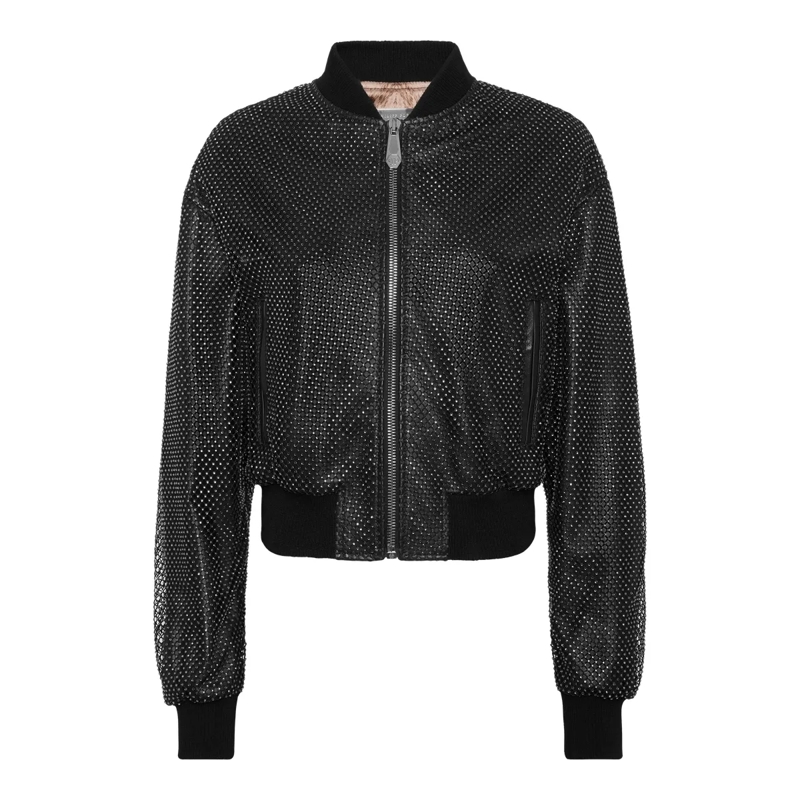 Philipp Plein Daunenjacke Lederblouson Mit Schmucksteinen schwarz