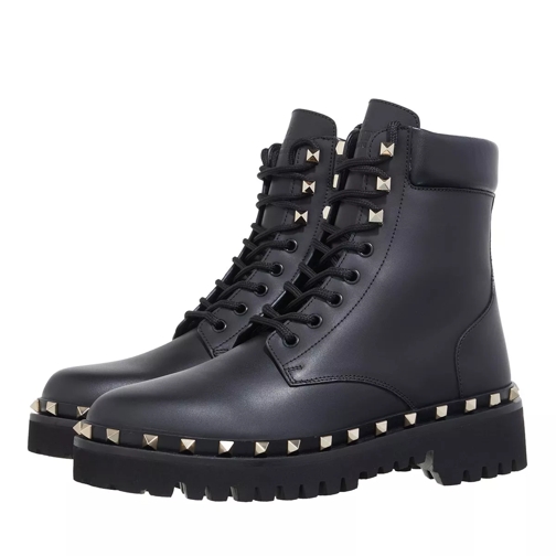 Valentino Garavani Combat Boot Rockstud Black Ankle Boot