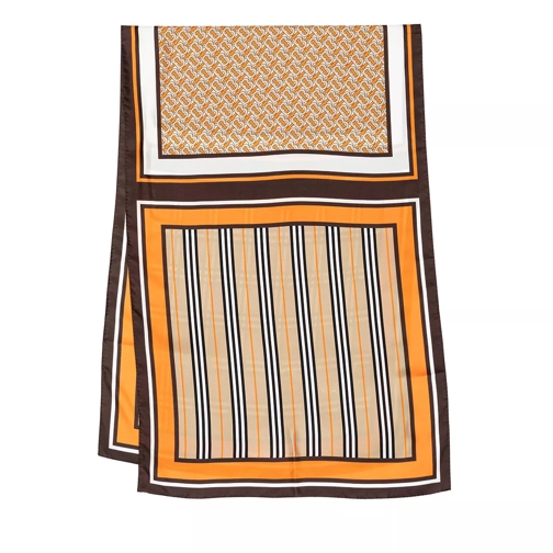 Burberry Monogram Icon Stripe Check Print Silk Scarf Bright Orange Tunn sjal