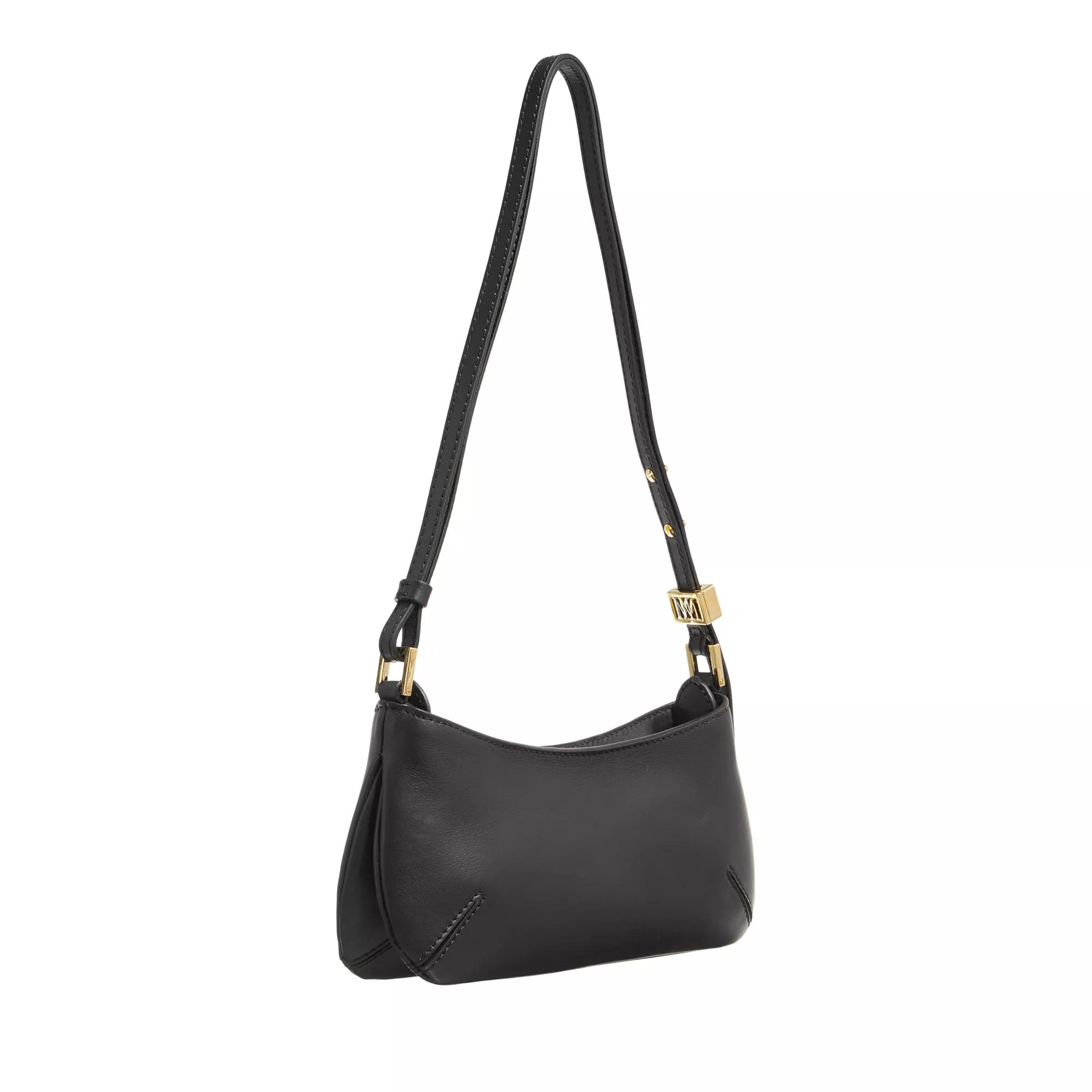 Max Mara Zwarte Leren Schoudertas met Gouden Details Black Dames