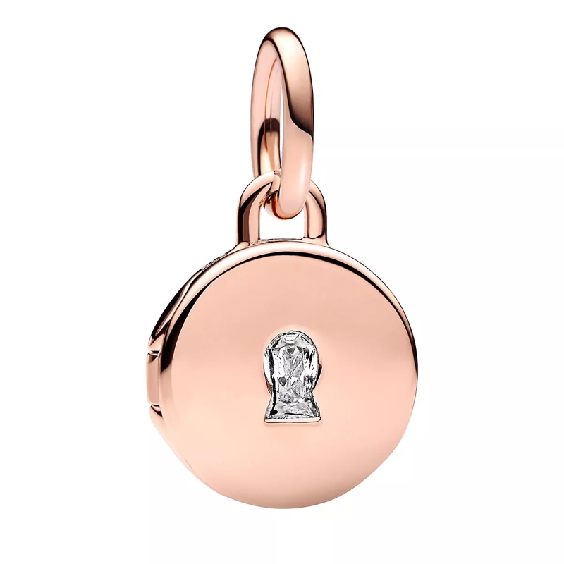 Pandora Pendentif Key hole engravable locket 14k rose gold-plated da Clear