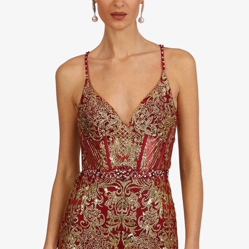 Kraimod Abendkleid Elegantes Abendkleid mit tiefem V-Ausschnitt und s bordeaux(Image 5)