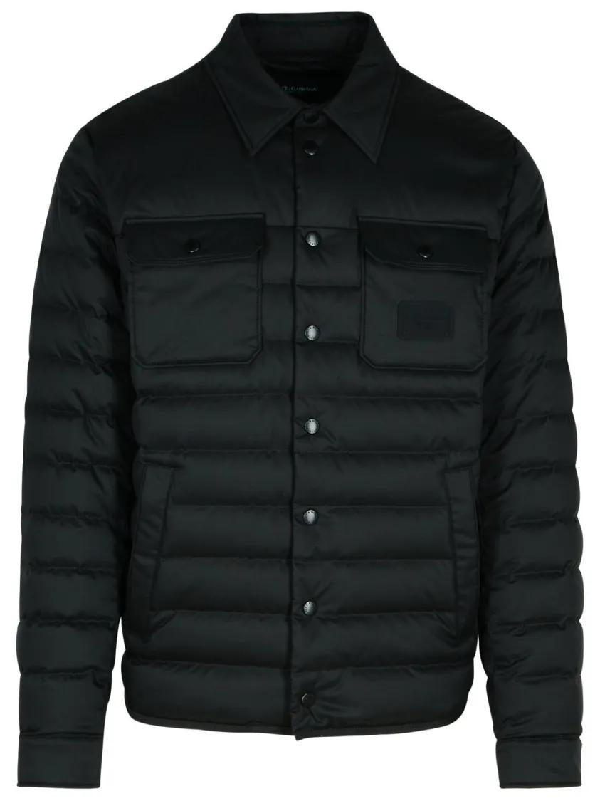 Dolce&Gabbana - Black Polyester Down Jacket - Größe 48 - schwarz