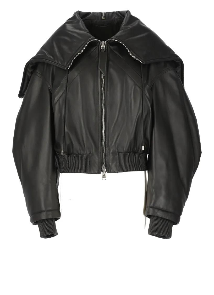 The Attico - Leather Bomber Jacket - Größe 38 - schwarz