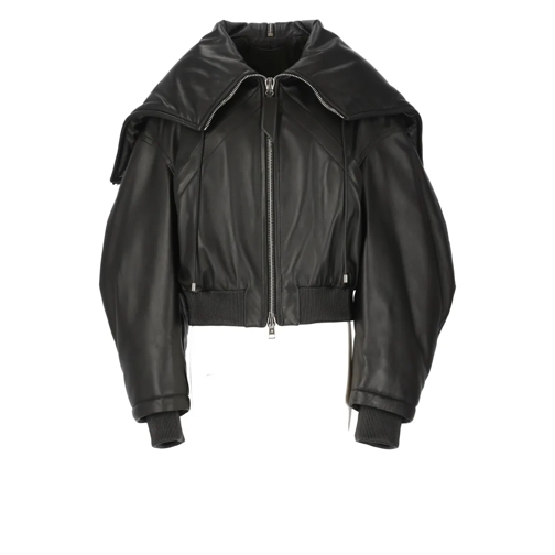 The Attico Bomberjacks Leather Bomber Jacket Black