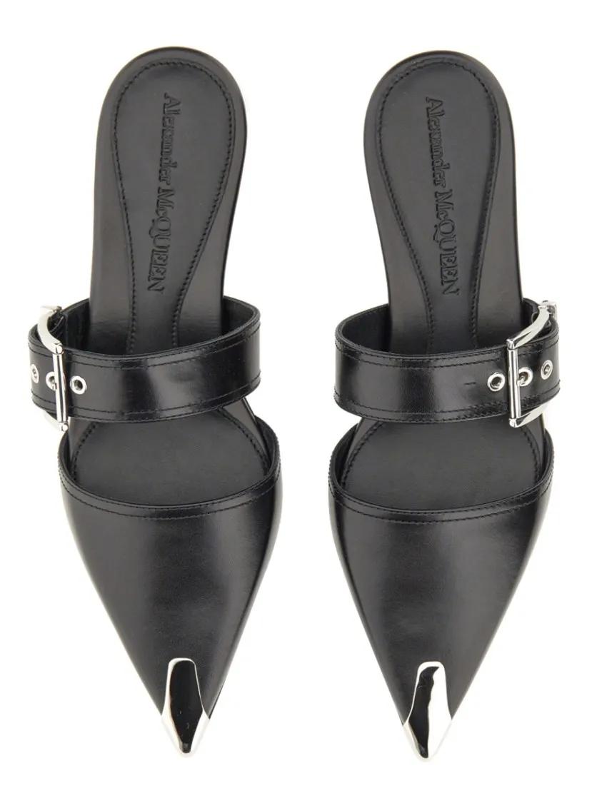 サンダル・ミュール alexander mcqueen Black mesh and leather Punk slippers Alexander Mcqueen Black Mesh And Leather Punk Slippers