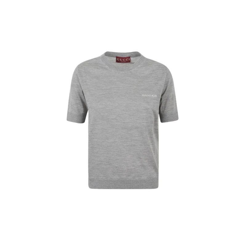 Gucci T-Shirt Cashmere-Silk Blend T-Shirt With Classic Crew Neck Grey