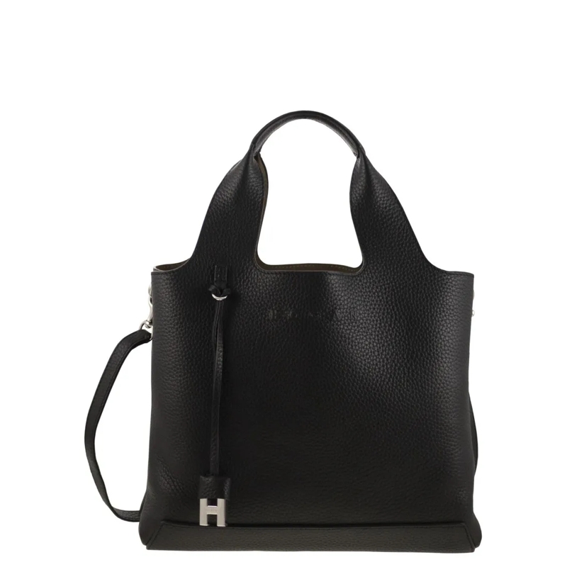 Hogan Tote Shopping Bag In Textured Leather Black