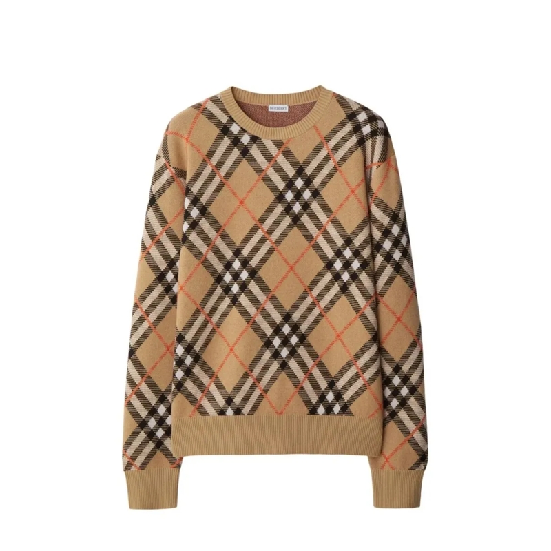 Burberry Pullover Check Wool Blend Sweater Brown