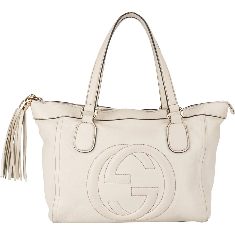 Gucci Schultertasche Gucci White Leather GG Soho Handbag weiß
