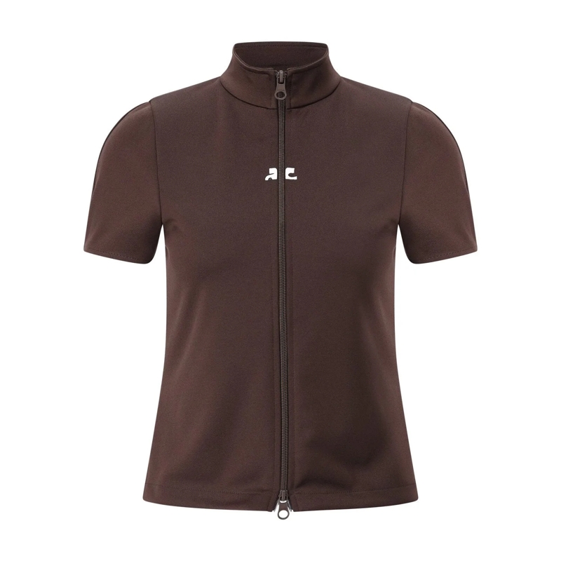 Courrèges Zomerjas Shirt mit Reißverschluss Dunkelbraun