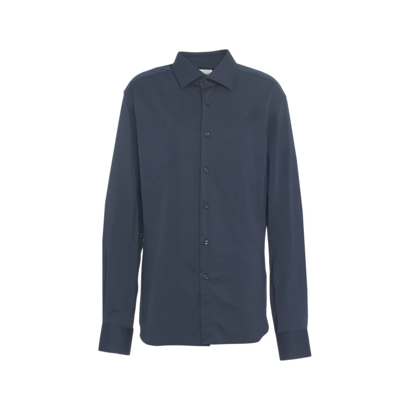 Gender Hemd Structured Blue Shirt With Design Grey