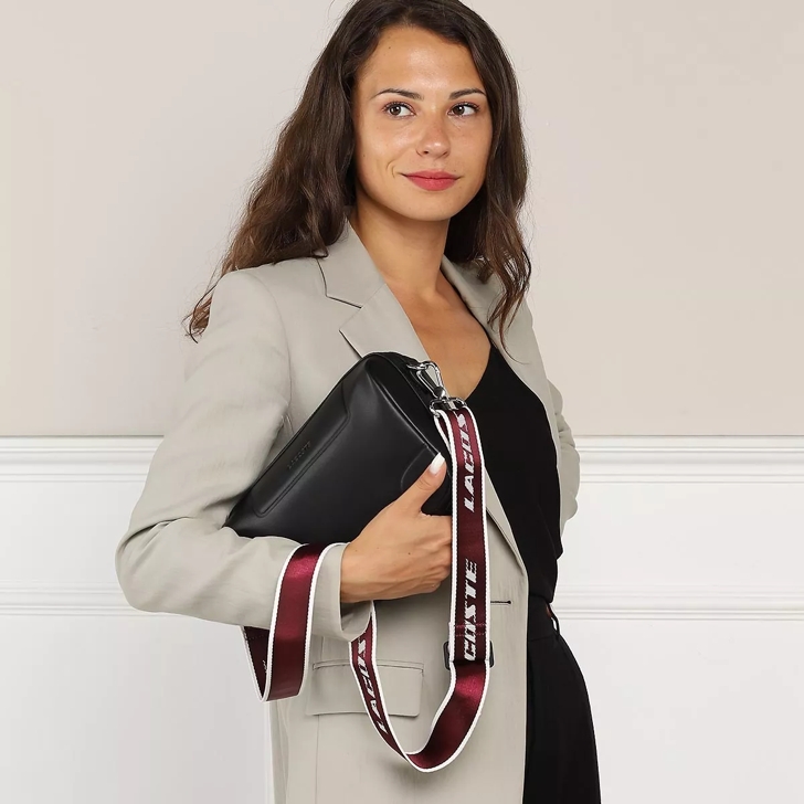 Lacoste Women's Original Shoulder Strap Crossbody Bag, Noir Cranberry Blanc