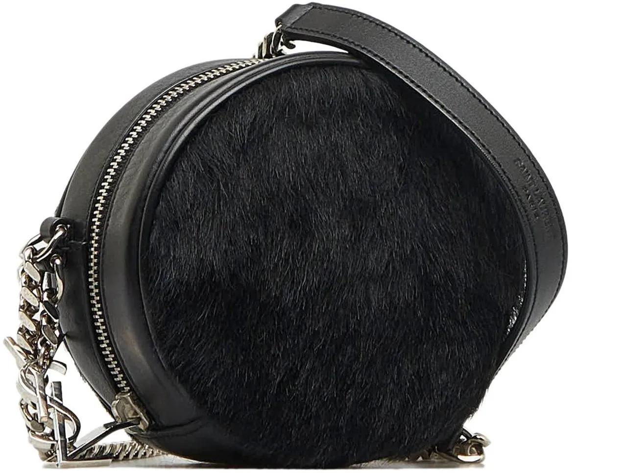 Saint Laurent Shoppers Pony Hair Round Crossbody in zwart