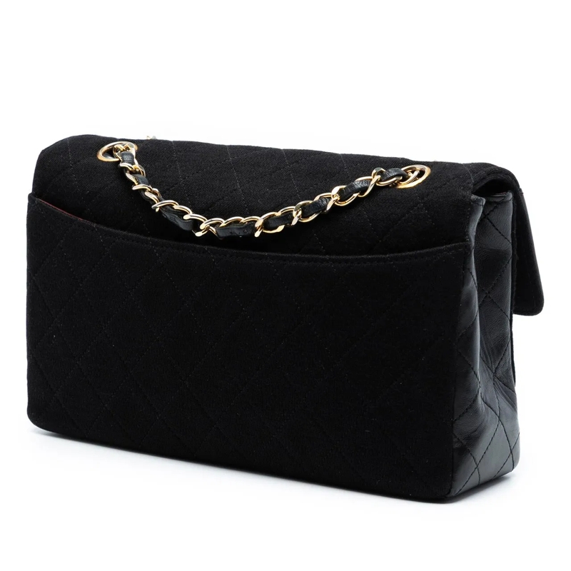 Chanel Schultertasche CC Quilted Jersey and Lambskin Flap schwarz