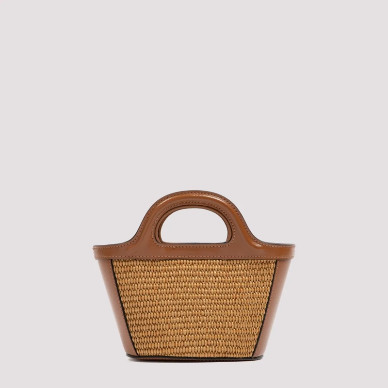 Marni Draagtas Brown Logo-Embroidered Straw Handbag Brown