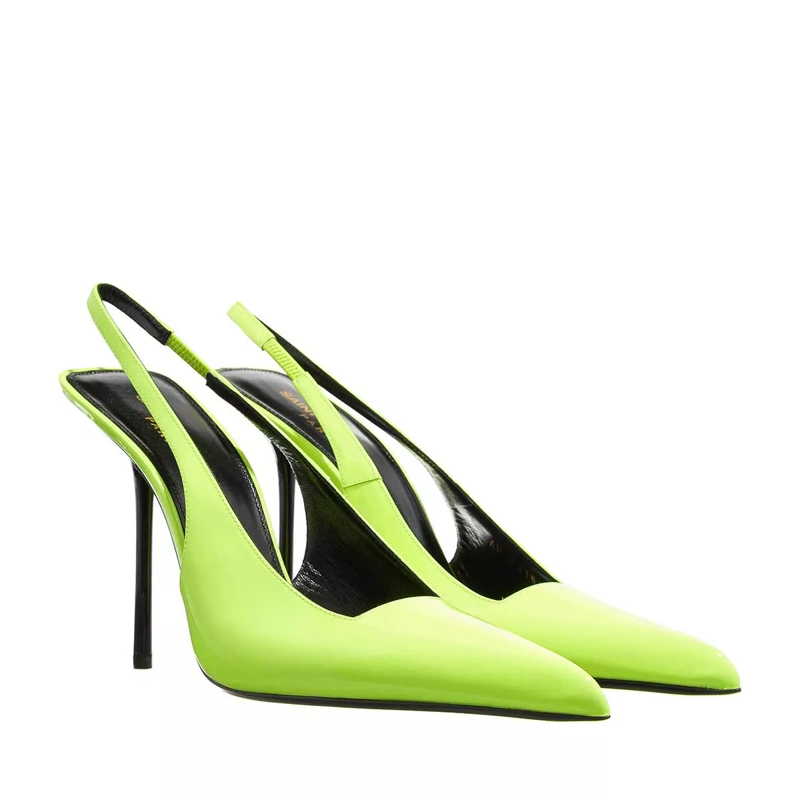 Saint Laurent Pumps Kiss Patent Leather Slingback Pumps Jaune Fluo
