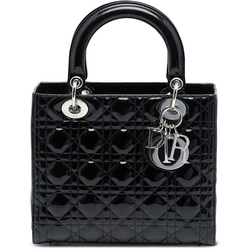Christian Dior Schultertasche Medium Patent Cannage Lady Dior schwarz
