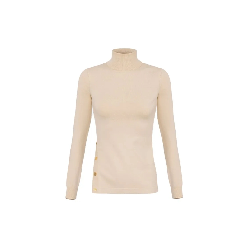 Elisabetta Franchi Pull à col roulé High-Neck Sweater With Unique Side Button Detail Neutrals