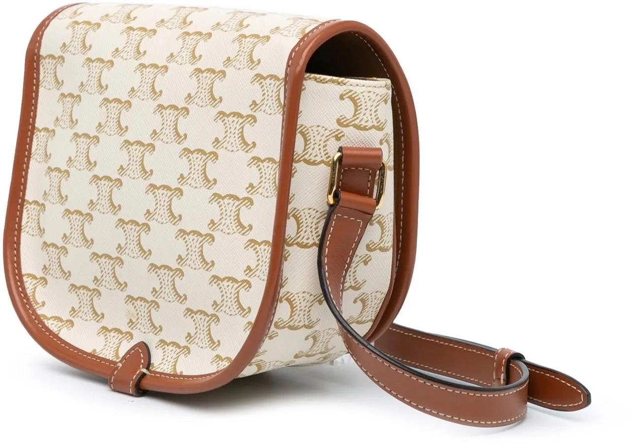 Celine Shoppers Medium Triomphe Coated Canvas Folco Crossbody in wit