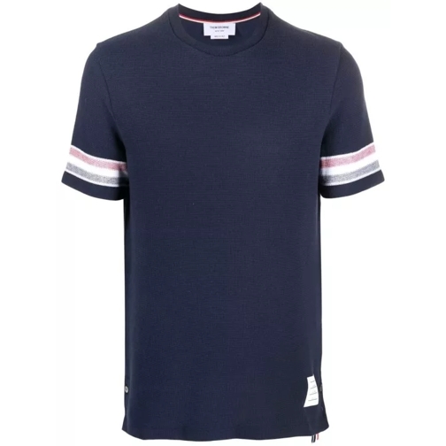 Thom Browne Navy Blue Tri-Colour Stripe Print T-Shirt Blue 