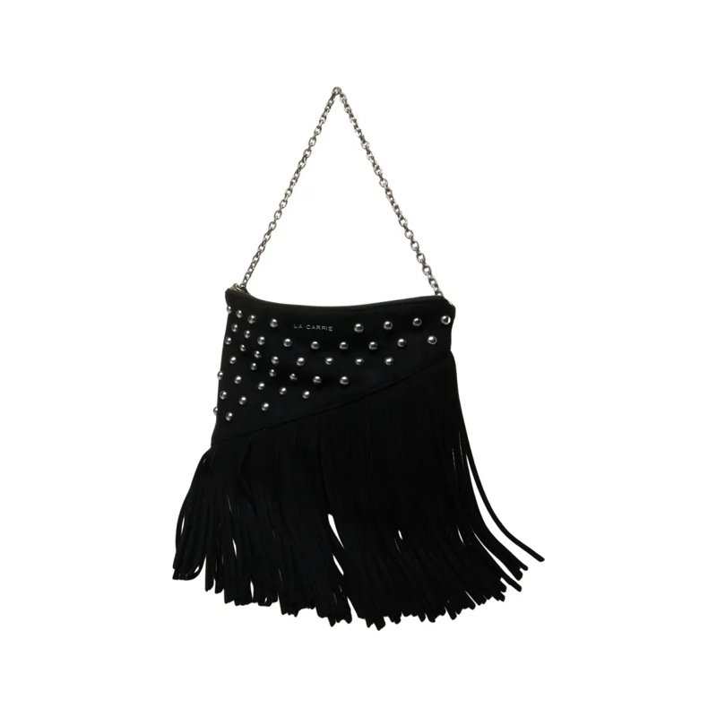 La Carrie Sac à bandoulière Fringe-Embellished Black Shoulder Bag With Silver  Black